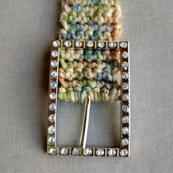 Alpine Sparkle Crochet Belt OS 45" handmade neutral pave buckle max- minimalist - Picture 2 of 13